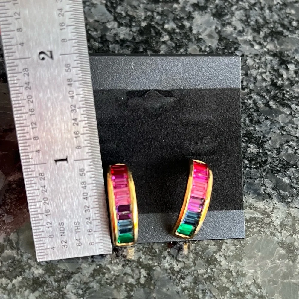 Rhinestone Rainbow Demi Hoop Earrings